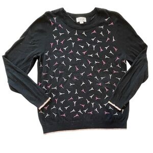 Elle Women's Black Sweater with Pink Eiffel Tower  Accents